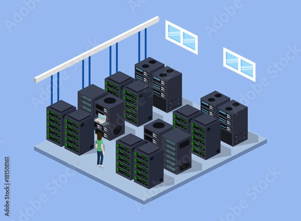 Fototapeta Isometric 3D vector illustration concept server room data center