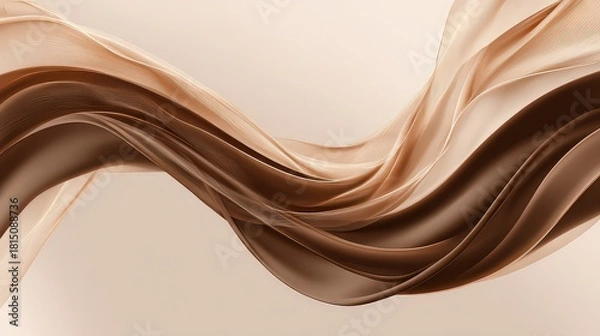 Fototapeta Abstract Swirling Ribbon Wave in Beige and Brown Tones with Light Reflections on Cream Background