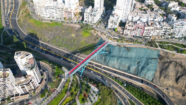 Fototapeta Aerial view of the Puente de la Paz in the district of Miraflores, Peru.