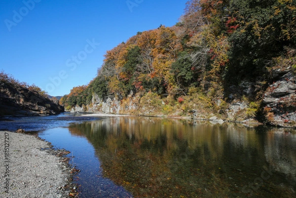 Fototapeta 山奥の河原と紅葉