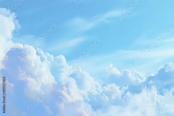 Obraz Dreamy Sky with Cumulus Clouds and Blue Gradient Background