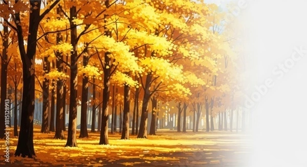 Obraz Autumn's Golden Embrace: Forest Landscape Bathed in Amber Light and Serenity
