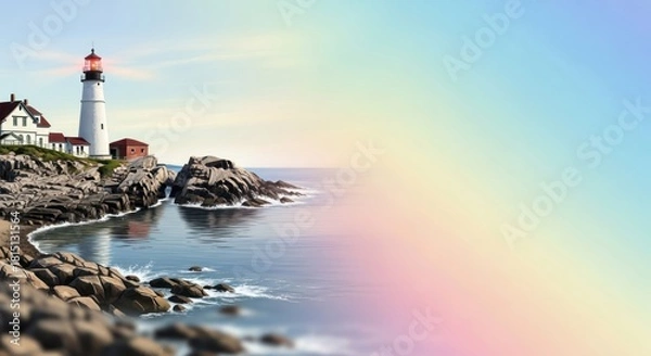 Obraz Coastal Beacon Radiance: Lighthouse Guiding Light Amidst Pastel Hues serenity