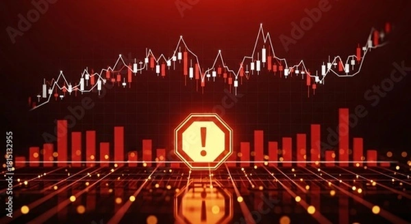 Fototapeta Warning Sign Amidst Financial Market Volatility A Cautionary Alert in Red Tones