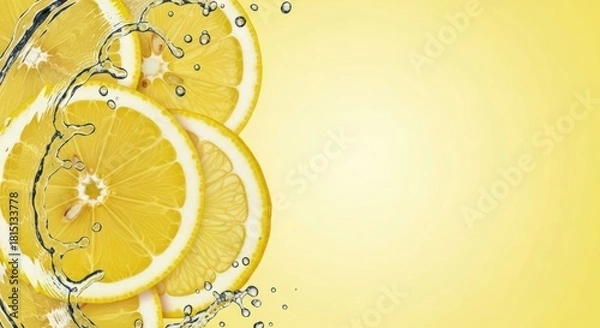 Obraz Invigorating Splash: Fresh Lemon Slices with Dynamic Water on Yellow Background