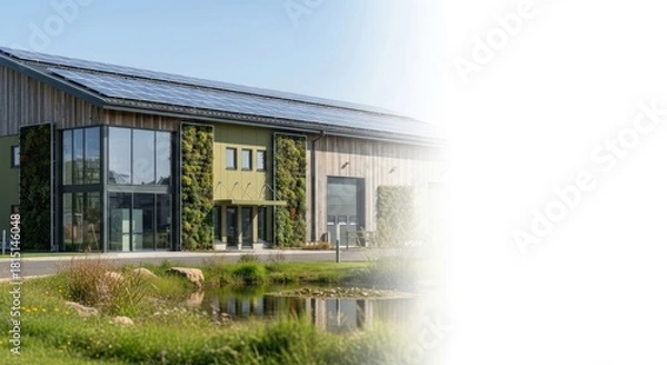 Obraz Ecological building with solar panels and vertical garden for sustainable living