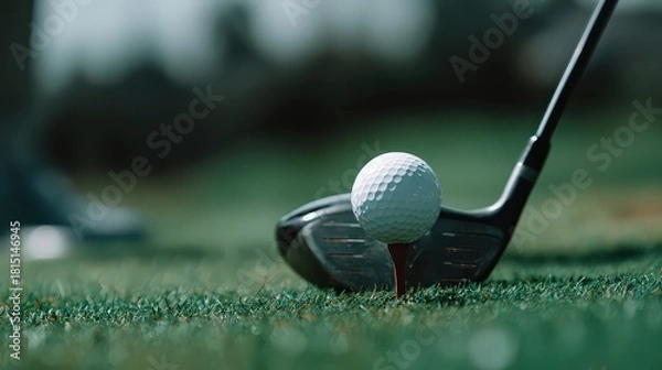 Obraz Golf Club And Ball On Tee On Green Grass