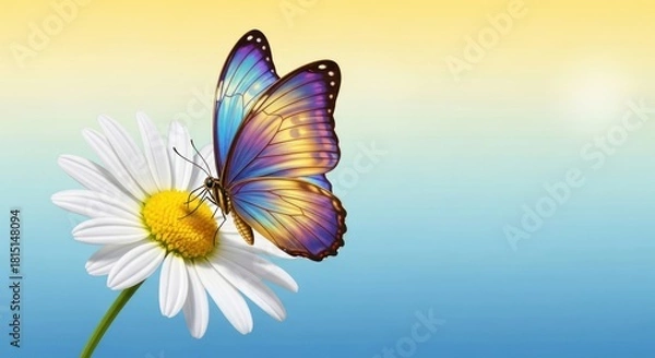 Obraz Enchanting butterfly perched delicately on a vibrant white daisy bloom