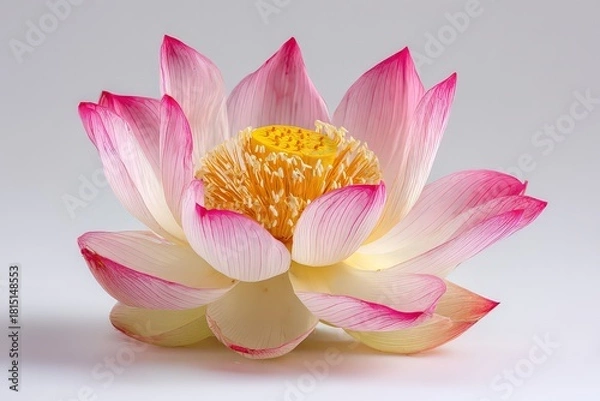 Obraz Studio Shot of Pink and White Lotus Flower with Yellow Center on White Background