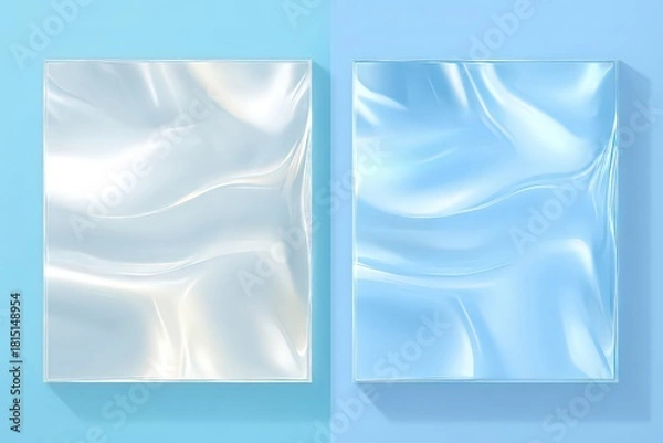 Obraz Two Rectangular Glass Panes with Wavy Textures Reflecting Light on a Split Blue Background