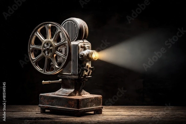 Obraz Vintage Film Projector Emitting Beam Of Light Against Black Background