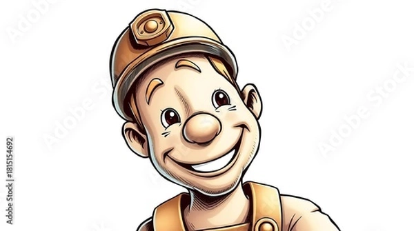Obraz Cartoon miner smiling illustration construction worker vector isolated