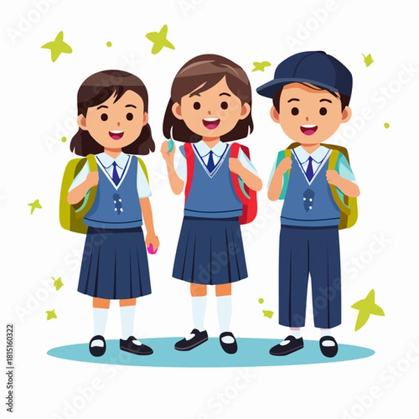 Fototapeta Happy Elementary School Students Ready for Class