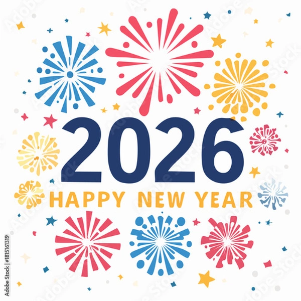 Fototapeta Happy New Year 2026 Greeting Card with Festive Fireworks