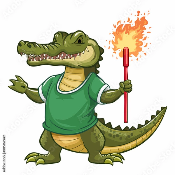 Fototapeta Determined Alligator Mascot Holding a Lit Torch