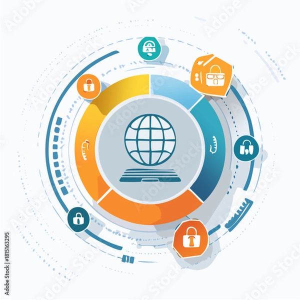 Fototapeta Global Network Security and Data Protection Concept Illustration