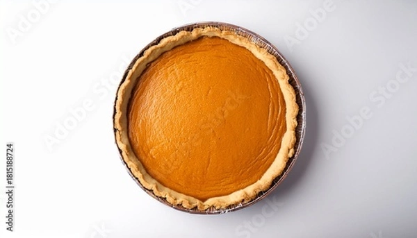 Fototapeta Top View Of Pumpkin Pie Isolated In White Background