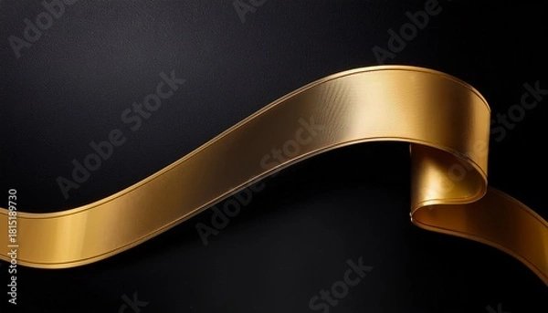 Fototapeta Luxury Black And Gold Foil Corner Border With Elegant Metallic Midnight Edge Overlay Smooth Curve And Ribbon Trim For Premium Packaging Invitations Labels And Background Designs