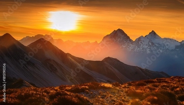 Fototapeta Golden Hour Mountain Range Abstract Digital Art
