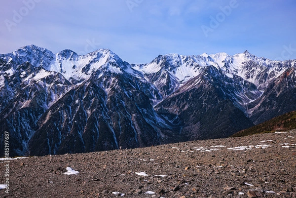 Fototapeta 冠雪の北アルプスの穂高連峰と槍ヶ岳