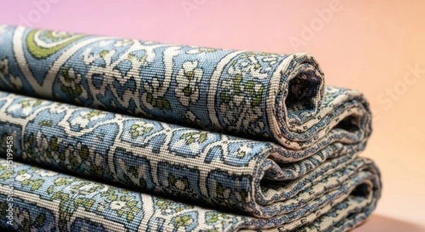 Fototapeta Rolled fabric with ornamental design conveying a feeling of classic style