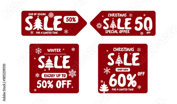 Obraz Simple Christmas sale label set, 50 60 percent discount. Vector label illustration.