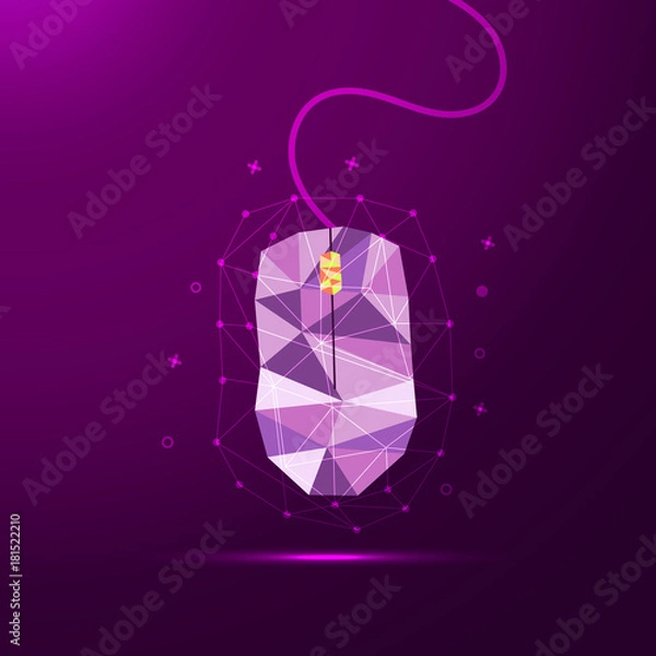 Obraz low poly computer mouse with lines, dots and decorative elements, technology concept