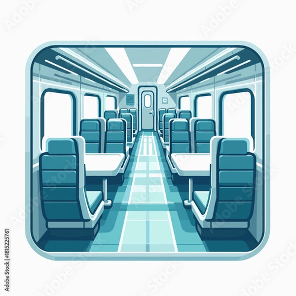 Fototapeta Interior view of a train carriage with seating designed for comfort and travel