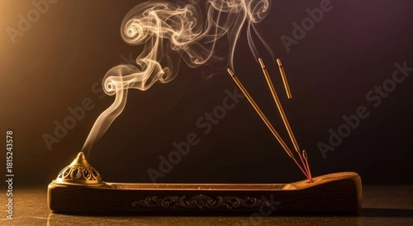 Fototapeta Aromatic Serenity: Incense Sticks Emanating Fragrant Smoke in Still Life