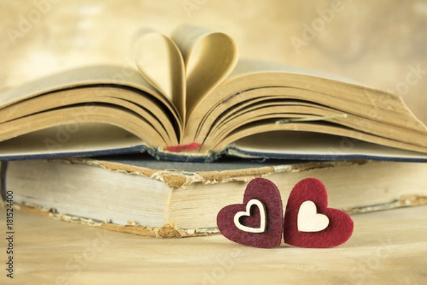 Fototapeta Heart Book Page and Red Hearts