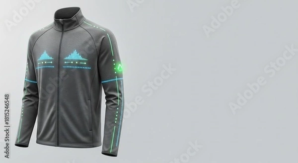 Fototapeta High-tech gray jacket with glowing green indicators and futuristic design