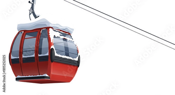 Obraz Red Gondola in the Snow Winter Mountain Adventure Transportation Graphic