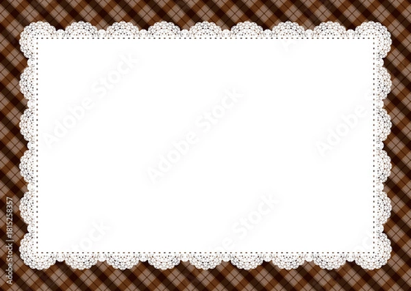 Obraz チェック柄×中央レース(モカ)