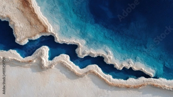 Obraz Aerial View of Serene Turquoise Water Flowing Through White Sandy Shorelines with Natural Textures and Patterns