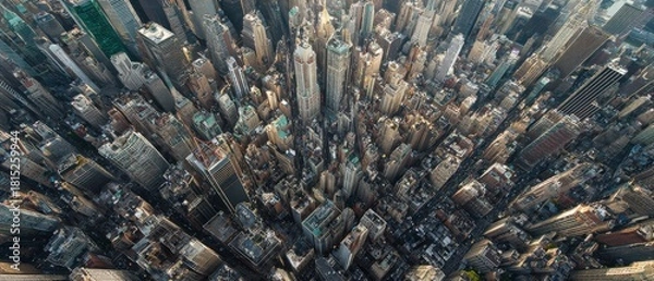 Fototapeta Aerial View of Urban Cityscape with High-Rise Buildings and Busy Streets in an Urban Environment