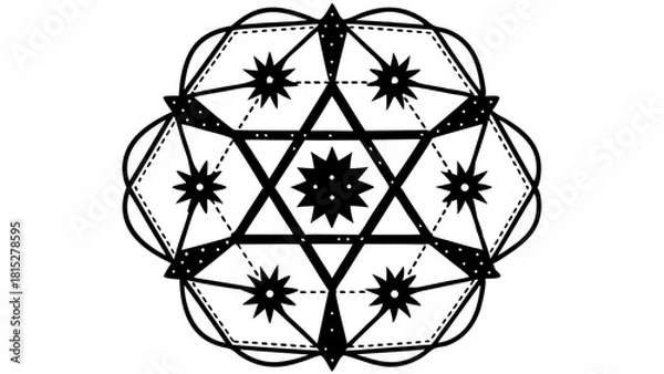 Fototapeta Vector Intricate monoline design featuring star pattern woven into geometric shape, evoking harmony