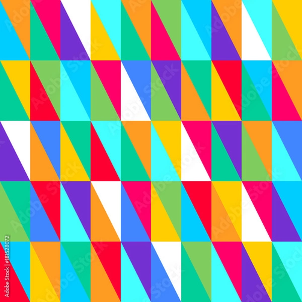 Fototapeta Abstract vector seamless pattern with rectangles on white background. Flat illustration of triangles. Color image with geometric figures. Hipster filing. Beautiful composition. Cute print.