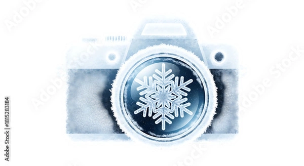 Obraz Icy camera with snowflake lens for winter photography promotion