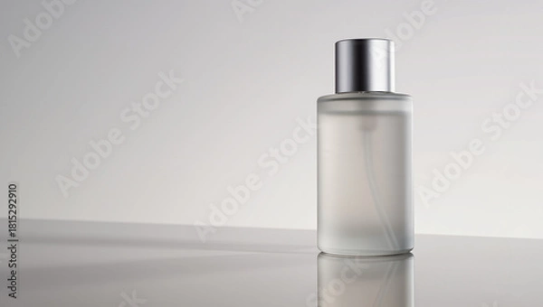 Obraz Elegant frosted glass spray bottle with silver cap for showcasing your cosmetic, perfume, or essential oil brand in a minimalist, modern style