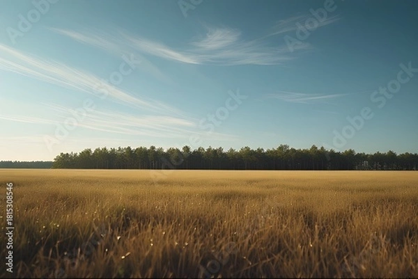 Fototapeta Cinematic Realistic Grassy Plain Under Bright Sky