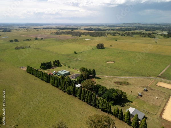 Obraz Aerial view expansive Australian farmland scattered trees rural homesteads