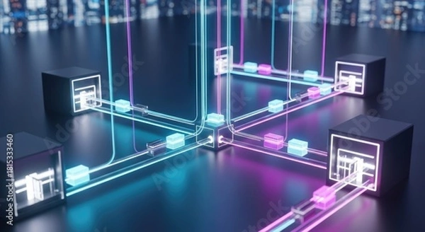 Fototapeta Futuristic Network Infrastructure - Data Transmission and Connectivity.