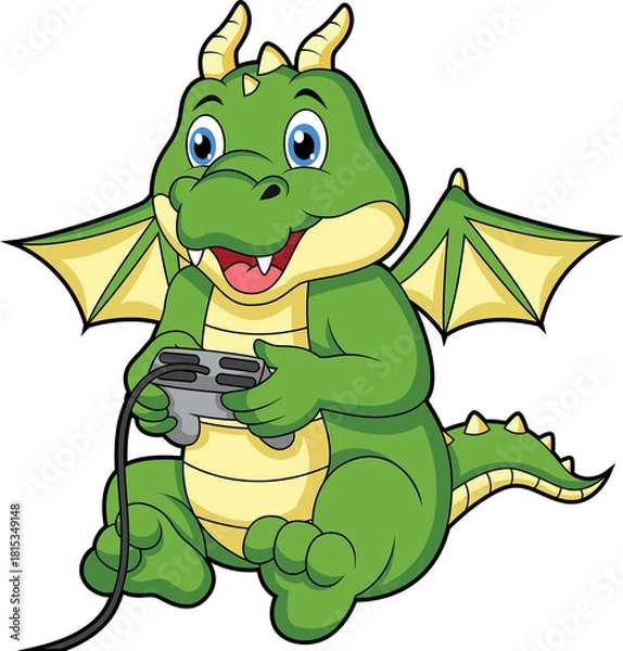 Obraz Cute dragon playing video game