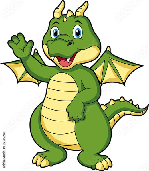 Fototapeta Cute green dragon waving