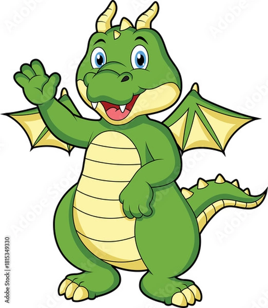 Obraz Cute green dragon waving