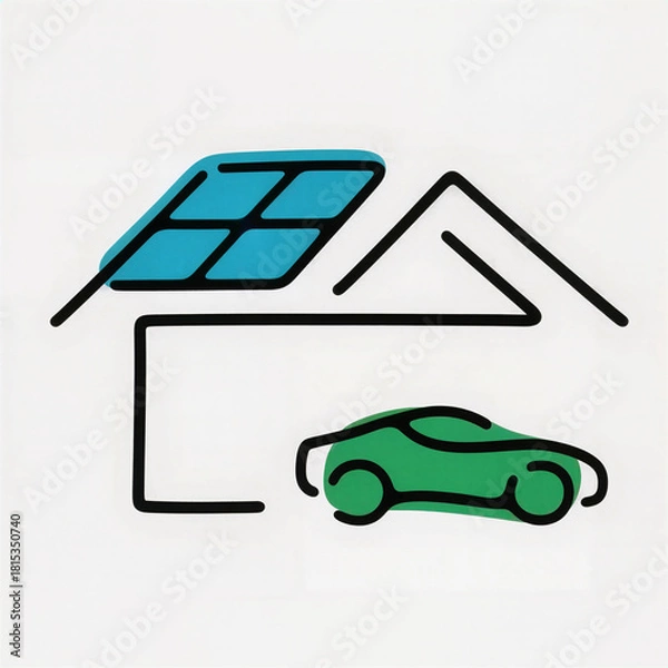 Obraz Solar-powered electric vehicle charging station sustainable home infographic modern design aerial view eco-friendly concept