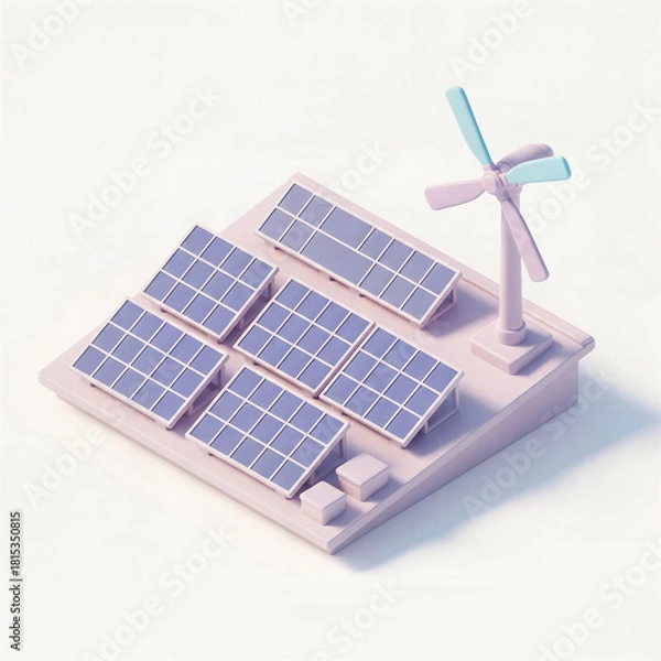 Fototapeta Renewable energy innovations solar and wind power model indoor 3d visualization clean energy concept