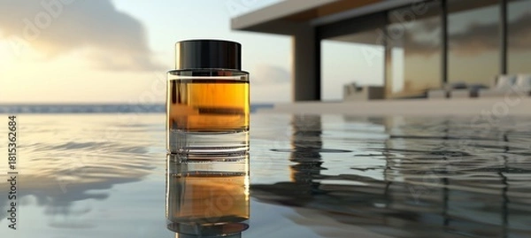 Obraz Artistic close up of a luxurious perfume bottle on a reflective surface, showcasing high end design