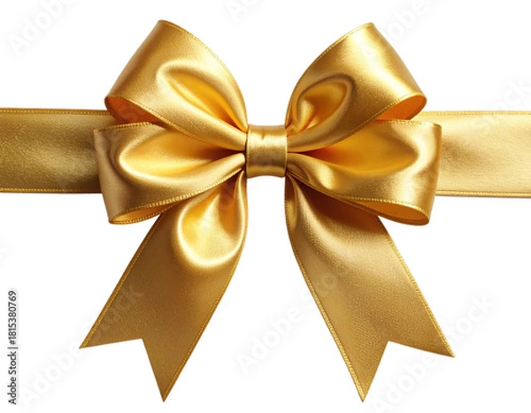 Fototapeta Golden Satin Ribbon Bow Tied in Minimalist Flat Style, Top-Down Perspective, Isolated