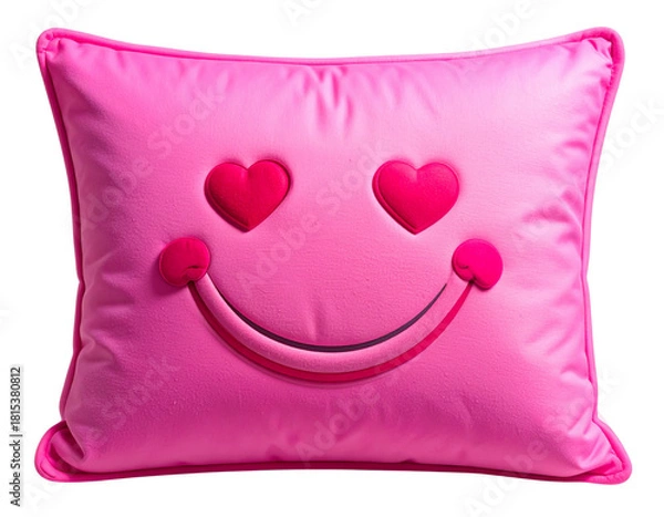 Fototapeta  Pink Heart-Eyes Emoji Pillow Front View, Plush Texture and Soft Rounded Shape, Isolated on Transparent Background